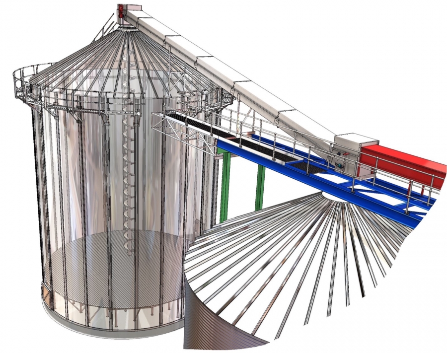 CAD model of the pistachio transfer and inclined paddle conveyor