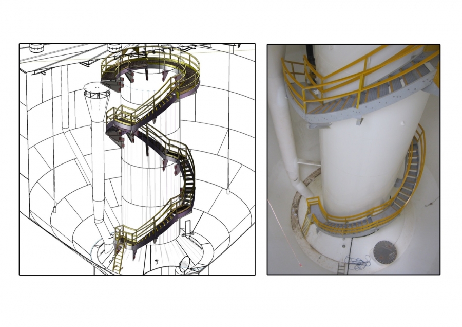 Installed FRP spiral staircase inside a drinking-water reservoir tower